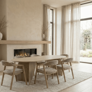 Eettafel plat ovaal met schuin 2.5 voet – Cloudy white