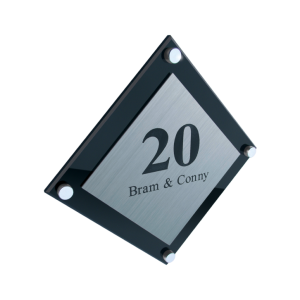 RVS / Perspex naambord 15×15 cm (art. 665)