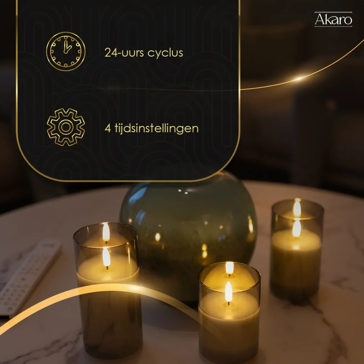 3 LED kaarsen met glas grijs - Akaro - Afbeelding 9