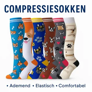 6 paar Compressiesokken – Hondenprint