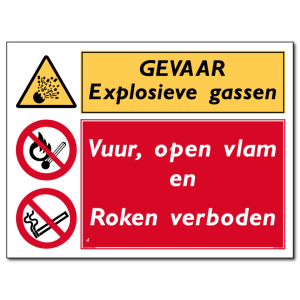 Gevaar Explosieve gassen Vuur, open vlam en roken verboden (DCO05)