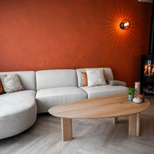 Organische eikenhouten salontafel kiezel houten onderstel