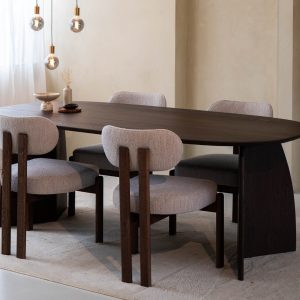 Eettafel semi deens ovaal met V houten onderstel – Chocolate