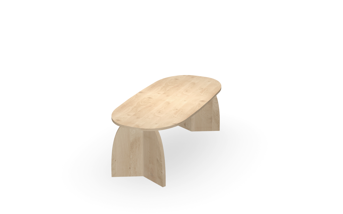 Eettafel semi deens ovaal met V houten onderstel