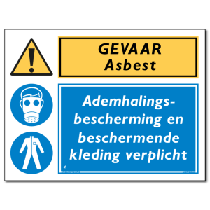 Gevaar Asbest Ademhalingsbescherming en beschermende kleding verplicht (DCO34)