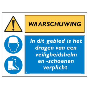 Combinatie Waarschuwing In dit gebied is het dragen van een veiligheidshelm en -schoenen verplicht (DCO43)