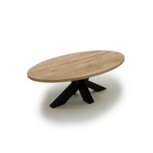 Ovale eikenhouten salontafel met matrix tafelpoot