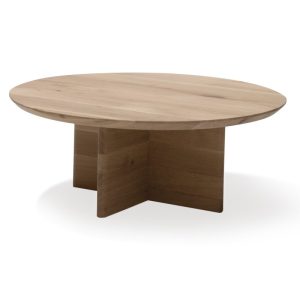 Eikenhouten salontafel rond houten plus onderstel