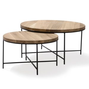 Eikenhouten salontafel set rond dun frame