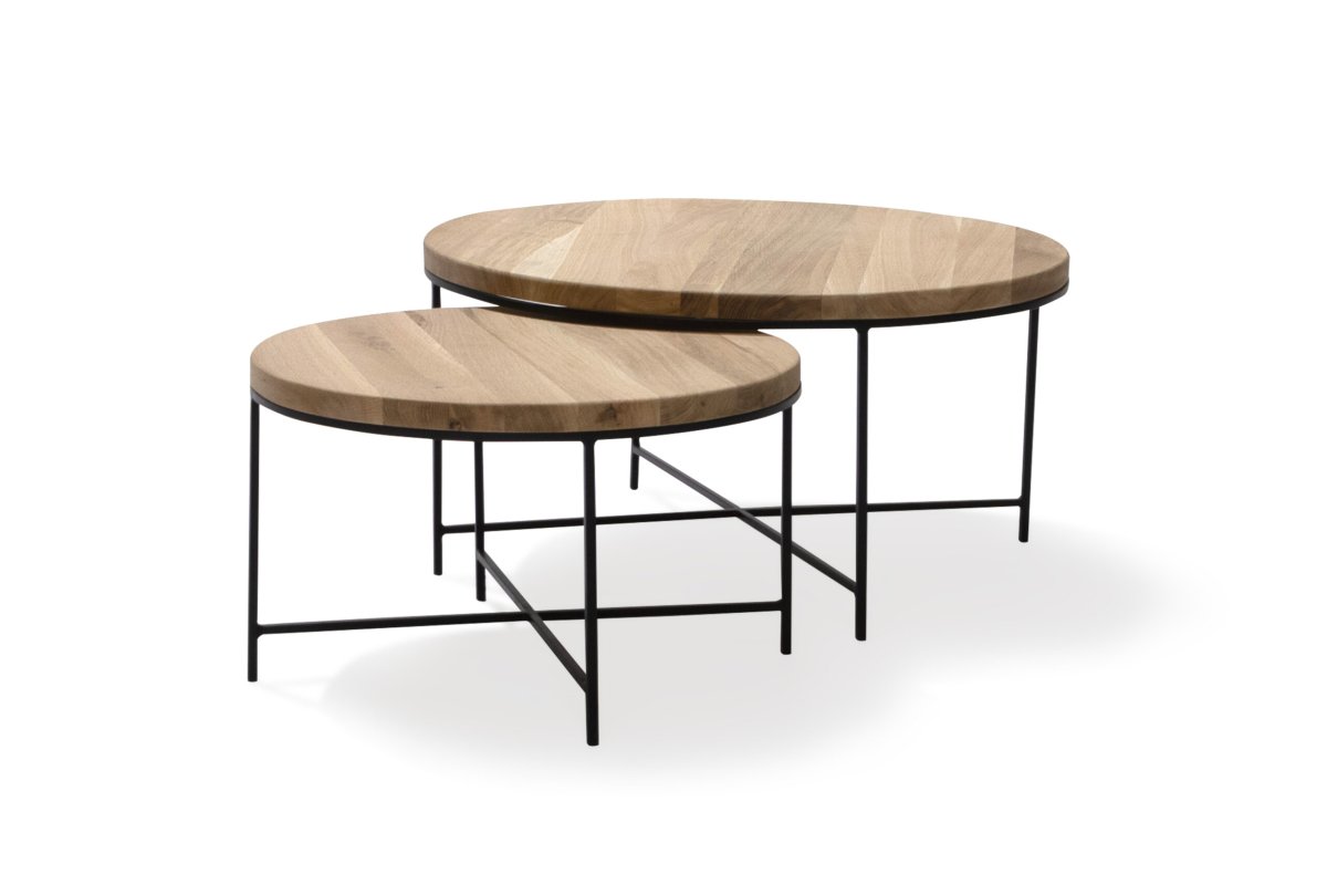 Eikenhouten salontafel set rond dun frame