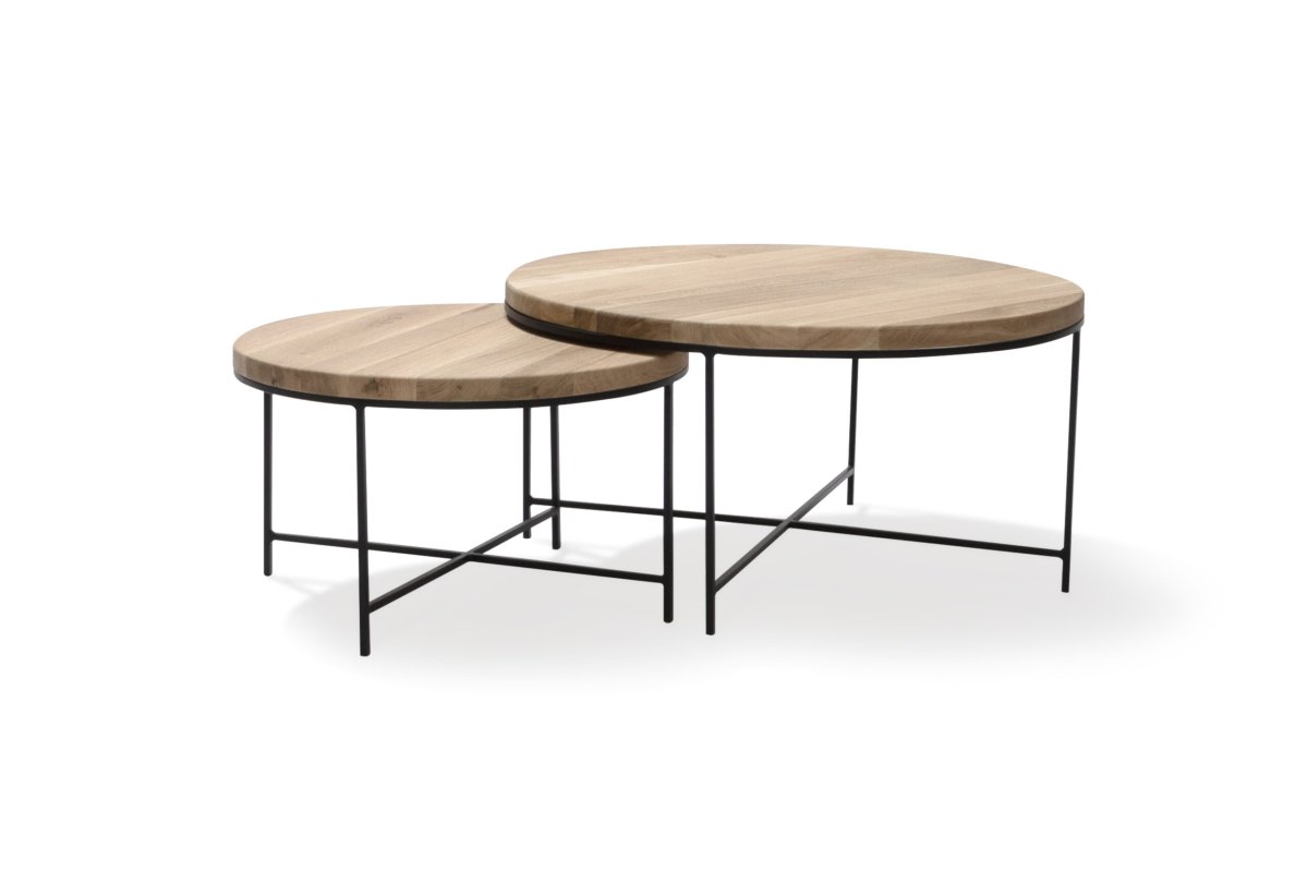 Eikenhouten salontafel set rond dun frame - Afbeelding 4