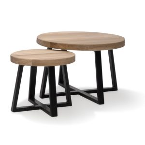 Eikenhouten salontafel set rond kruk