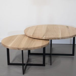 Eikenhouten salontafel set rond plus dun frame