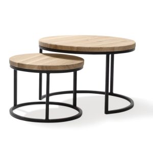 Eikenhouten salontafel set rond rondom