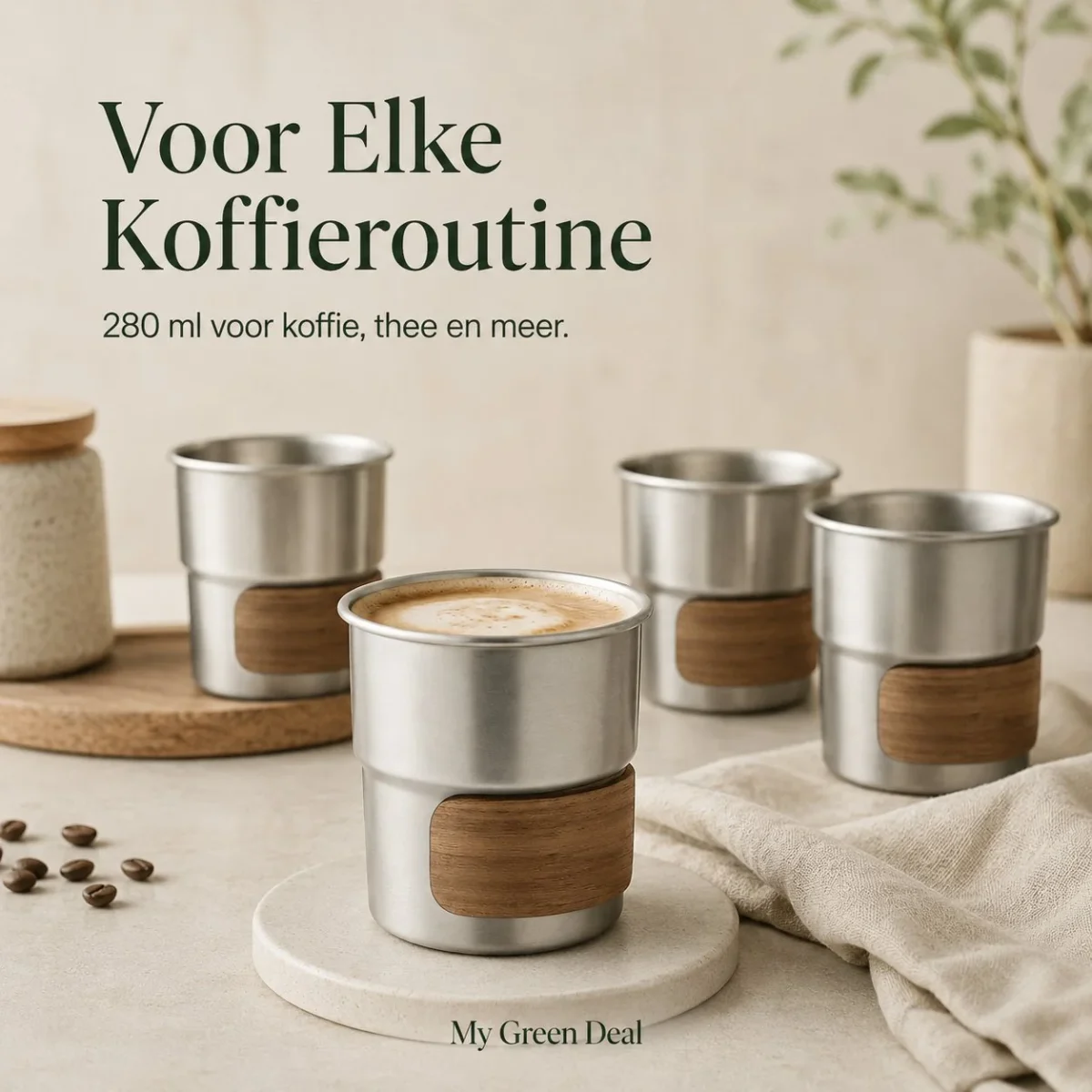RVS koffiekopjes met hout van 4 Zilver - 280ML - Afbeelding 6