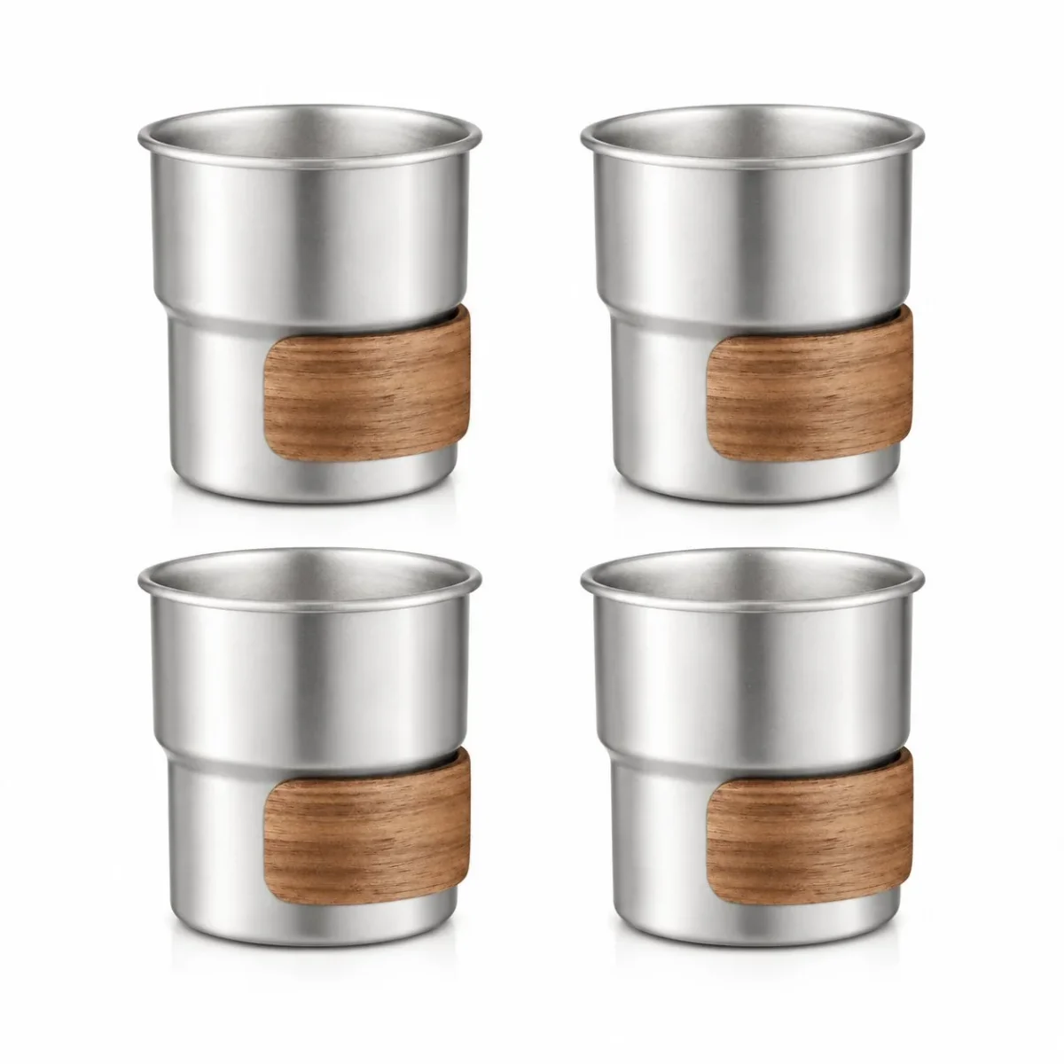 RVS koffiekopjes met hout van 4 Zilver - 280ML