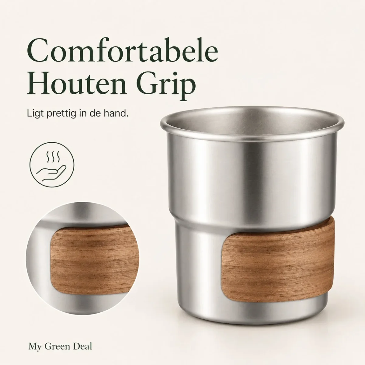 RVS koffiekopjes met hout van 4 Zilver - 280ML - Afbeelding 3