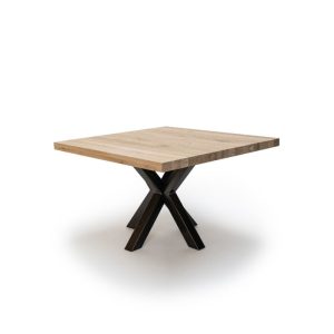 Vierkant eiken eettafel met dubbel X onderstel